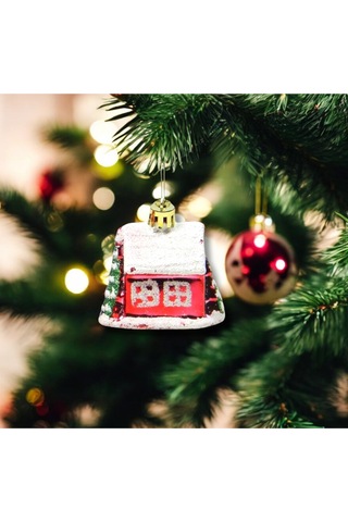 Yılbaşı Süsü 3'lü Tren Ev Kırmızı 6 Cm