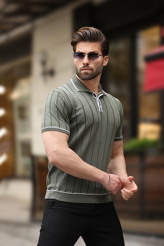 Madmext Haki Düğmeli Polo Yaka Triko Erkek Tişört E7408 Haki