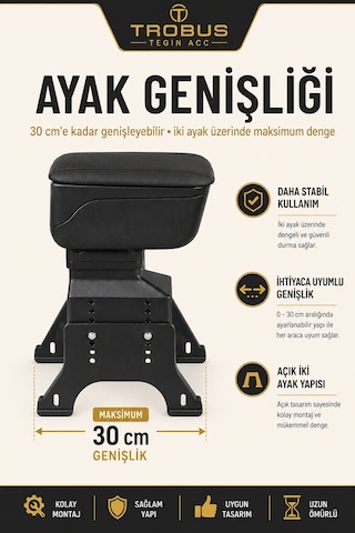 Trobus Tata Vista 2009-2013 Uyumlu Siyah Ayaklı Sürgülü Kolçak Ayarlanabilir Yükseklikli