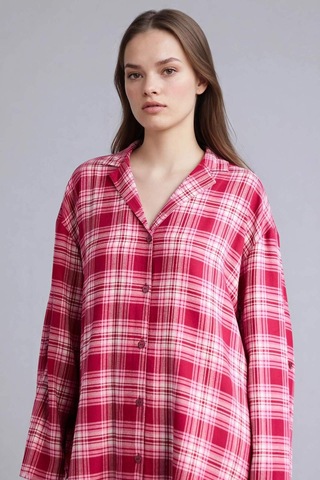 Defacto Regular Fıt Pijama Yaka Flanel Uzun Kollu Elbise G7996ax26spbr205 Bordo-br205