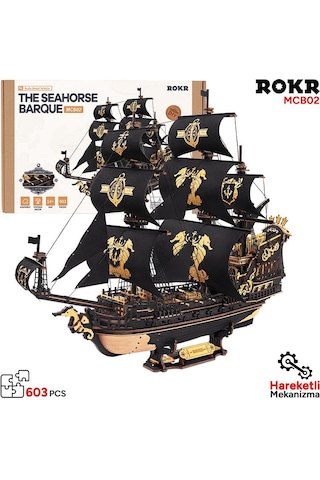 Rokr Mcb02 Yelkenli Gemi The Seahorse Barque Dıy Minyatür Maket Model Seti Ahşap 3d Wooden Puzzle 3d Model Kit Detaylı Dekoratif Hobi Seti Ahşap Maket