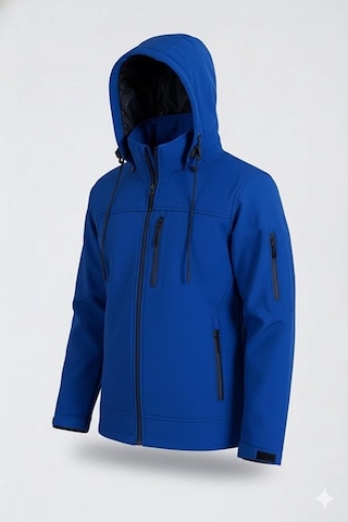 Vatan Tekstil Erkek Slim Fit Softshell Kapüşonlu Erkek Mont Su İtici Rüzgar Geçirmez Mavi