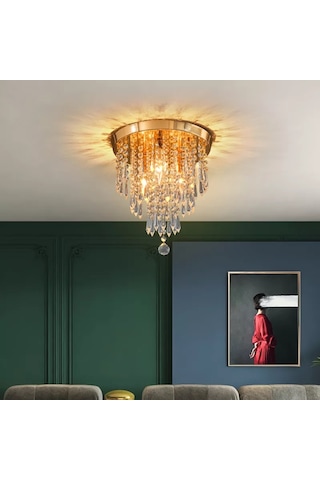 Ahenk Gold Kristal Taşlı Modern Salon Avize