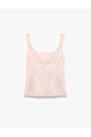 Koton Pamuklu Kolsuz Fermuar Detaylı Slim Fit Kare Yaka Bluz Pembe 6sal30010mw Gül