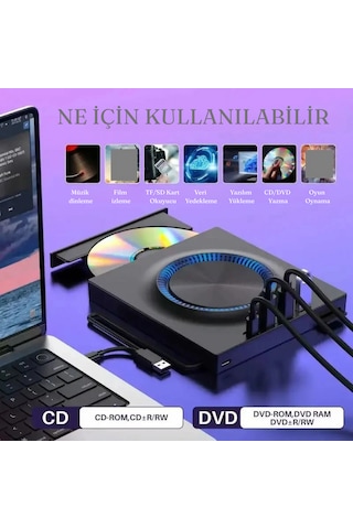 Çok İşlevli Harici Usb 3.0 Type-c Cd/dvd Yazıcı Okuyucu Laptop