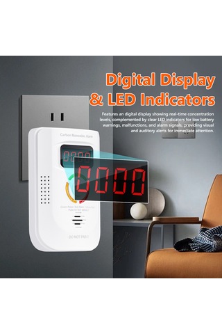 Lemestar Karbon Monoksit Algılayıcı Elektrokimyasal Sensörlü 110-250vac Akıllı Ekranlı Sesli Işıkli Alarm Avrupa Standartı