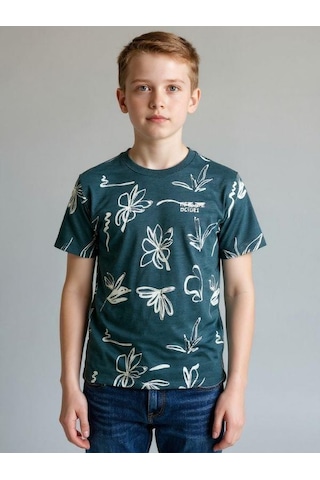 Zekids Erkek Çocuk Pamuklu Desenli Tasarım T-shirt-16770 Renkli