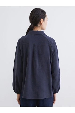 LC Waikiki Lacivert Dokulu Oversize Müslin Kadın Gömlek Tunik
