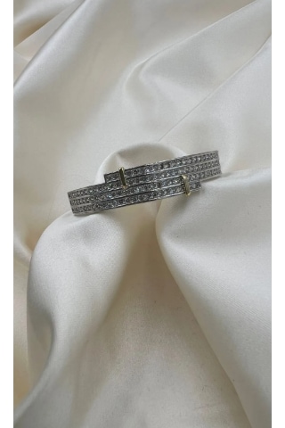 Bb İthal Dört Sıra Taş Kelepçe Bilezik Gümüş