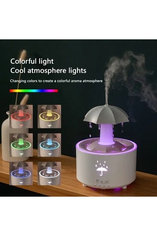 Motion003 Beyaz Döner Şemsiye Damlası Nemlendirici Büyük Sisli Ev Kullanımı Masaüstü Renkli Aydınlatma Uzaktan Kumanda Yatak Odası Ofis İçin