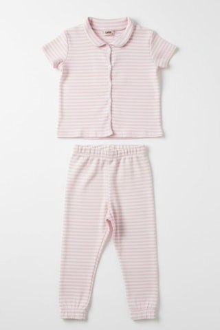 Kız Çocuk Pembe Çizgili Fitilli Kaşkorse Alt Üst Takım Pembe