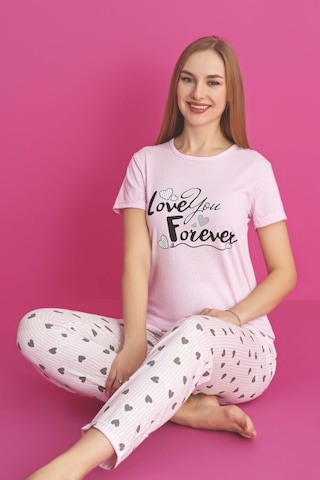 Dreamy Pamuklu Desenli Kısa Kollu Pijama Takımı Pembe