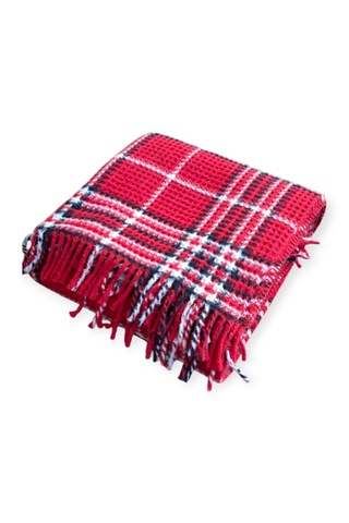Çift Kişilik Skoç Battaniye 180 220cm Kırmız-beyaz Kırmızı