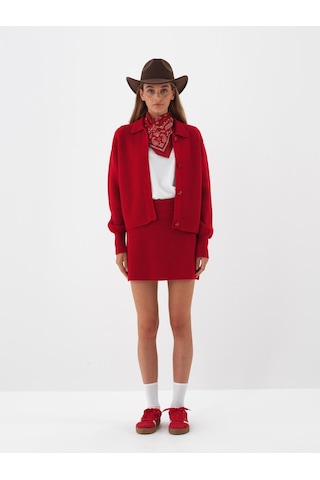 Kırmızı Doğal Yün Dokulu Regular Fit Etek 851069 Kırmızı