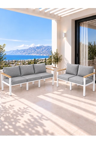 Neokas Metal L Köşe Koltuk 5 Kişilik, Balkon Ve Bahçe Mobilyası Beyaz