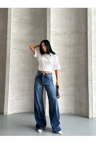 Zdn Jeans Yüksek Bel Wide Leg Jean Pantolon Mavi - Mavi