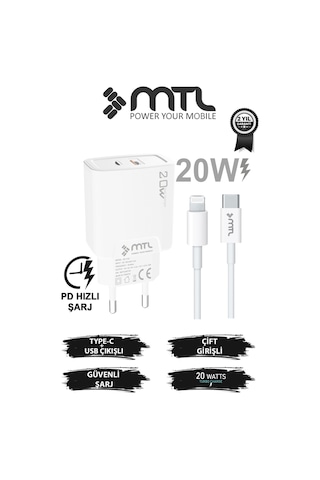 20w Ultra Hızlı Çift Çıkış Type-c + Usb Adaptör + Type-c To Apple Uyumlu iPhone Lightning Kablo Şarj Seti Mt1750