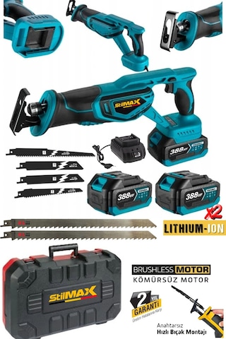 Stilmax STL400TK 10AH X2 Akü Bl Çelik Motor Akülü Tilki Kuyruğu Testere + 7 Adet Bıçak Seti