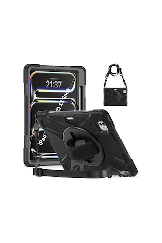 Apple Uyumlu iPad Pro 11 2025 M5 Mkst Defender Tablet Silikon - Siyah Tablet Kılıfı
