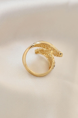 Ayarlamalı Gold Renk Metal Zirkon Taşlı Kanat Yüzük Altın