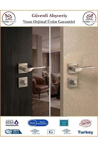 Grossavm Sedir Rozetli Wc Banyo Kapı Kolu - Nikel - 1 Takım Ön Ve Arka