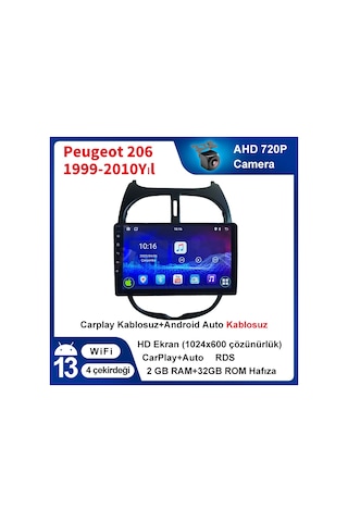 Peugeot 206 1999-2010yıl Carplay 9inç 2/32gb Multimedya
