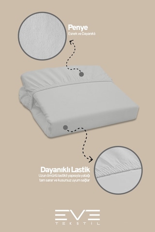 Eve Tekstil Fitted Yüksek Kaliteli Penye Kumaş Tek Kişilik Lastikli Çarşaf Açık Gri