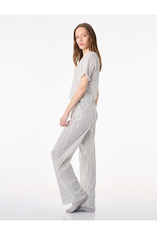 Koton Pamuklu Kısa Kollu Bisiklet Yaka Leopar Desenli Pijama Takımı Gri Desenli 6slk40111mk