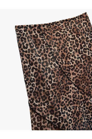 Koton Asimetrik Kesim Katlı Leopar Desenli Midi Etek Kahverengi Desenli 6wal70028ık Kahverengi Desenli