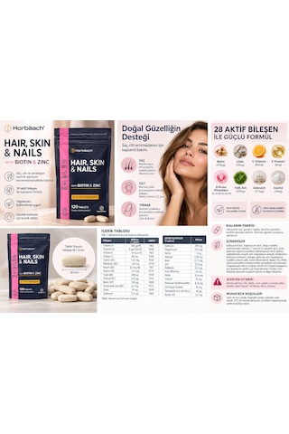 Horbäach Hair, Skin & Nails Biotin & Zinc, 120 Tablet