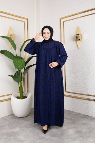 Nevayla Moda Robalı Desenli Viskon Elbise - Mavi / E0126 Mavi
