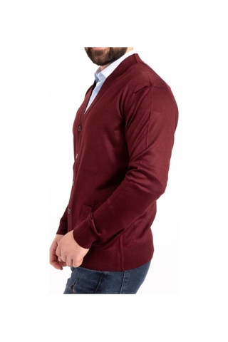 Nacar Store Erkek Düğmeli Ince Yün Triko Örme Baba Hırka Bordo
