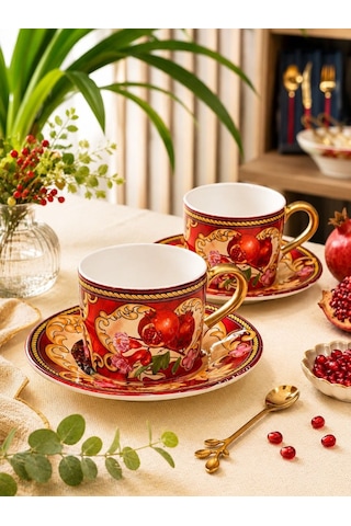 2 Kişilik Double Nar Kahve Fincanı-6103 Çok Renkli
