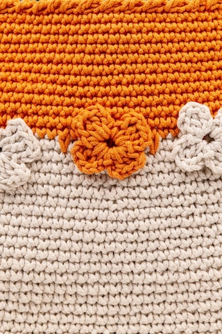 Fabric Craft Bag Omuz Çantası Merserize Pamuk İpli Çiçek Detaylı Turuncu - Beyaz