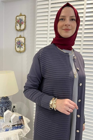 Manolya Antrasit Triko Hırka Çok Renkli