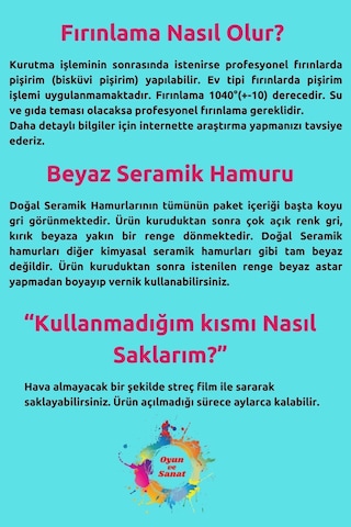 Seramik Hamuru Başlangıç Seti 10 Ebeşuar, 1000gr Beyaz Doğal Kil, Aile Anne Çocuk Atölye Etkinliği