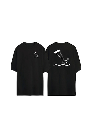 Thewert Unisex Yaratıcı Uçurtmalar Ön Arka Baskılı Sıyah Oversize T-shirt Siyah