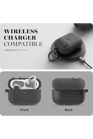 Apple Uyumlu AirPods Pro 1. / 2. Nesil İle Kılıf Standlı Kilitli Tpu Premium Matte Trip Case Koyu Gri