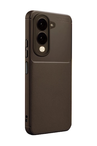 Vivo Y04 Uyumlu Kılıf Karbon Tasarım Kamera Korumalı Silikon Telefon Kılıfı Kapak Kahverengi