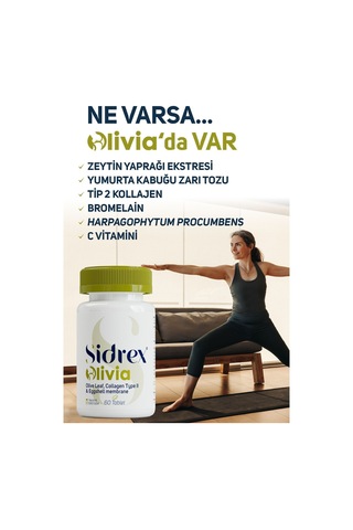 Sidrex Olivia Zeytin Yaprağı Ekstresi Tip 2 Kolajen Yumurta Kabuğu Zarı İçeren Takviye Edici Gıda 60 Tablet