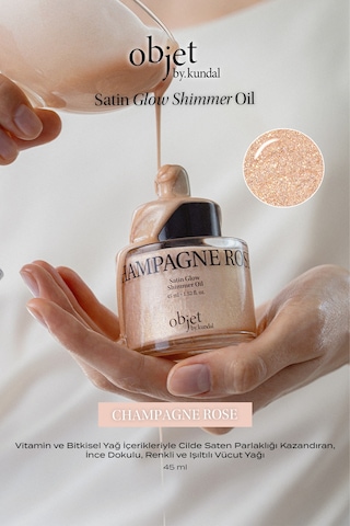 İnce Dokulu, Renkli Ve Işıltılı Vücut Yağı Kundal Satin Glow Shimmer Oil Champagne Rose