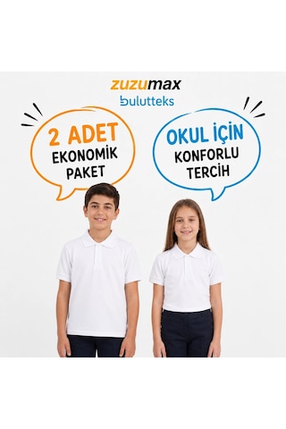 Bulutteks Okullu 2adet Polo Yaka Beyaz Kısa Kol Okul Tişörtleri Kıyafetleri Üniforması Çocuk Genç
