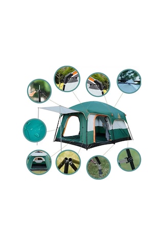 Efsane Kamp - Aile Boyu Büyük Kamp Çadırı 1 Oda + 1 Salon - 10 Kişilik Siyah