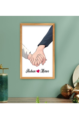 Bk Gift Kişiye Özel Sevgili El Ele Tasarımlı Ahşap Çerçeveli Tablo-5 40x25cm, Sevgililer Günü, Sevgiliye Hediye Kobitmeyencom33704 Bk Gift