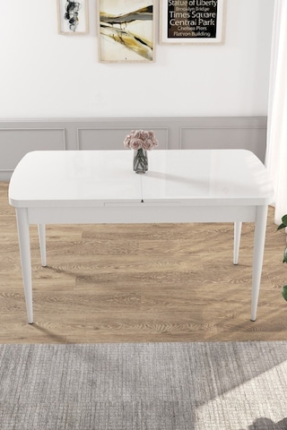 Canisa Concept Kor Serisi 70x114 Açılabilir Mutfak Masası Takımı Beyaz Masa 6 Siyah Sandalye Masa Beyaz 6 Lacivert Sandalye