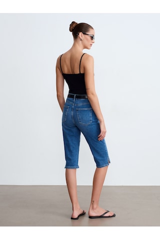 Dilvin 72311 Yırtmaçlı Denim Kapri-mavi
