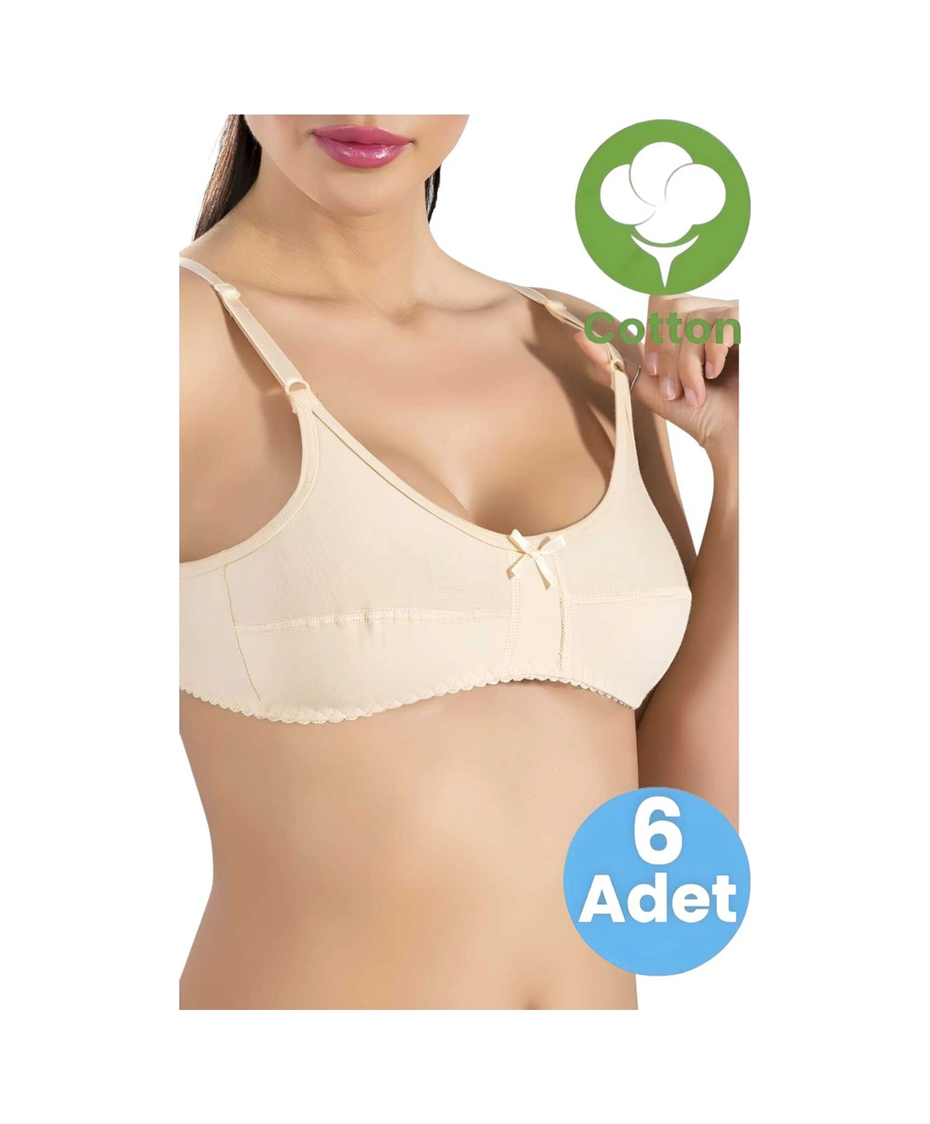 Tezzgelsin Kadın 6'lı Kurdele Detaylı Pamuklu Penye Sütyen Ten Rengi