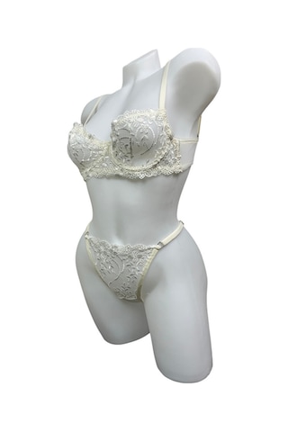 Beyaz Balenli Dantelli Sütyen Takımı - 11-1001 Beyaz