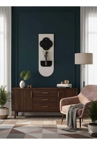 Yonca Ahşap Pilli Ledli İskandinav Tarzı Salon Duvar Saati Modern Çiçeklik 40 X 110 Cm Paris Grisi - Antrasit