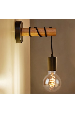 Sima Avize Ahşap Siyah Tekli Duvar Lambası Aplik Siyah
